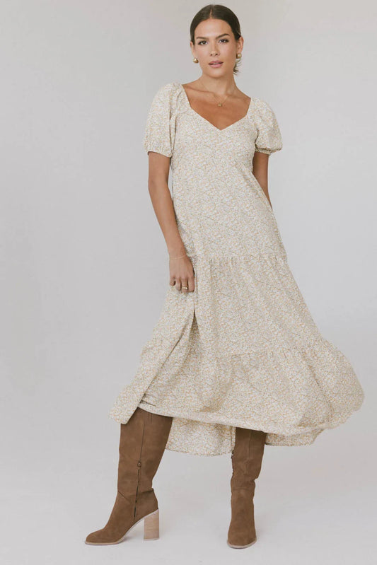 Amelia Ditsy Floral Dress in Yellow - FINAL SALE