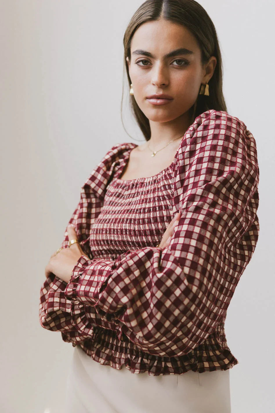 Brinklee Smocked Blouse in Burgundy - FINAL SALE