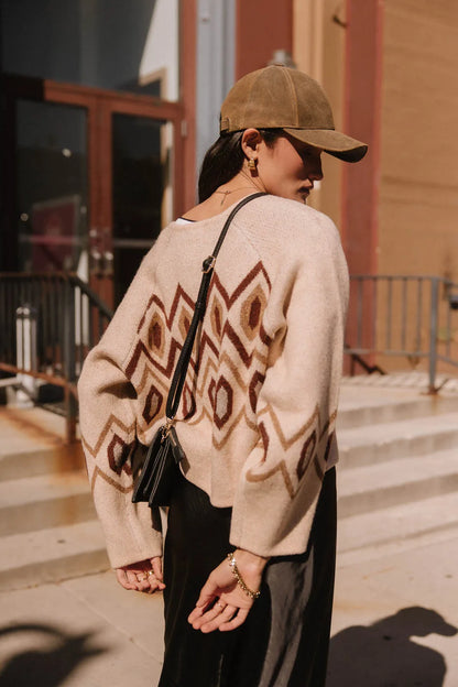 Angelica Geometric Cardigan in Tan - FINAL SALE
