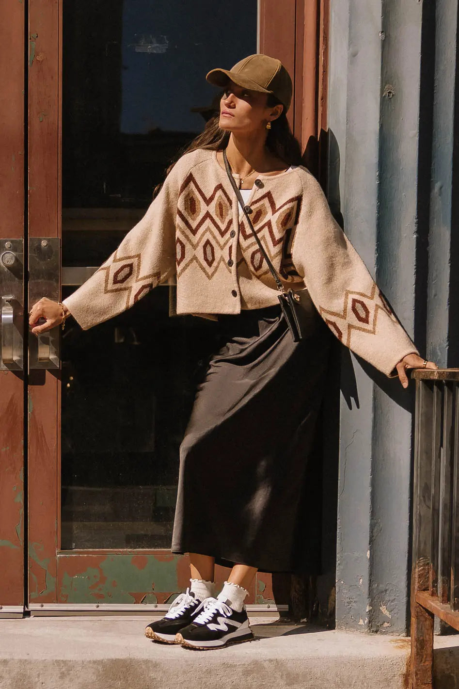 Angelica Geometric Cardigan in Tan - FINAL SALE