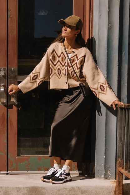 Angelica Geometric Cardigan in Tan - FINAL SALE