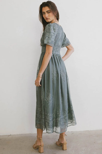 Alora Embroidered Dress in Teal - FINAL SALE