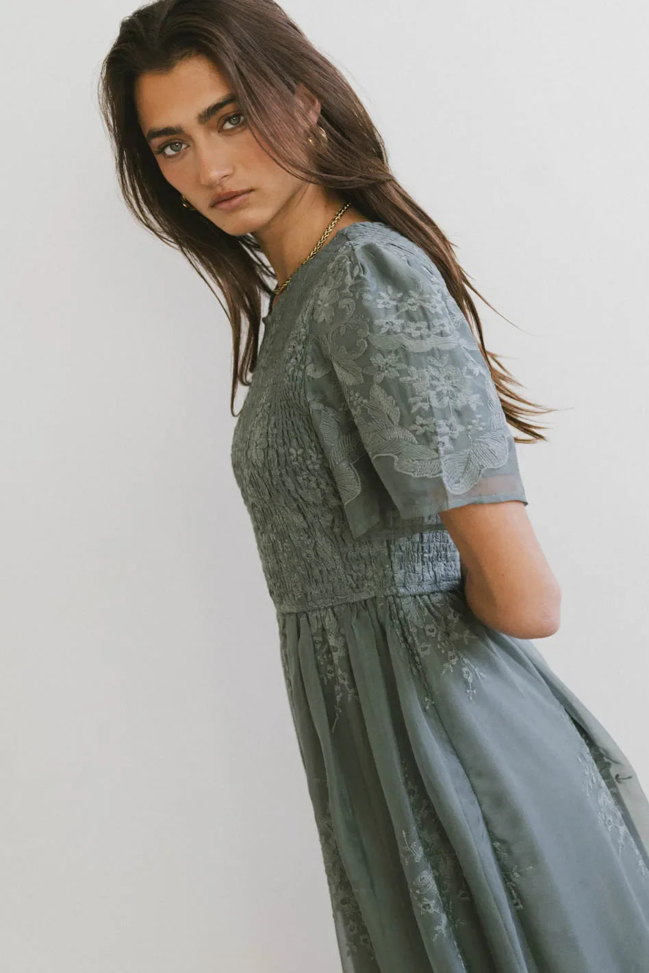 Alora Embroidered Dress in Teal - FINAL SALE