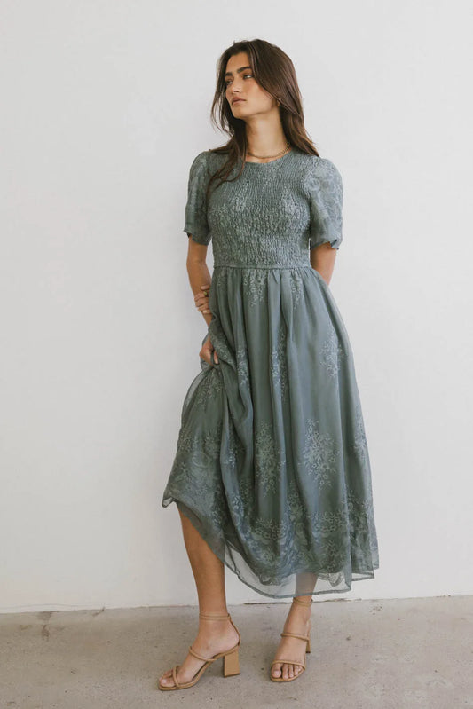 Alora Embroidered Dress in Teal - FINAL SALE