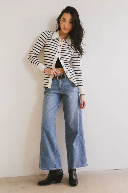 Harrison Striped Collared Top in Navy - FINAL SALE