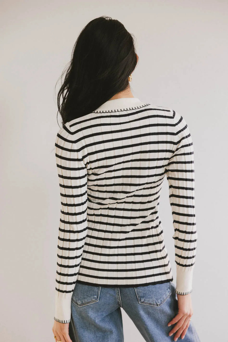 Harrison Striped Collared Top in Navy - FINAL SALE