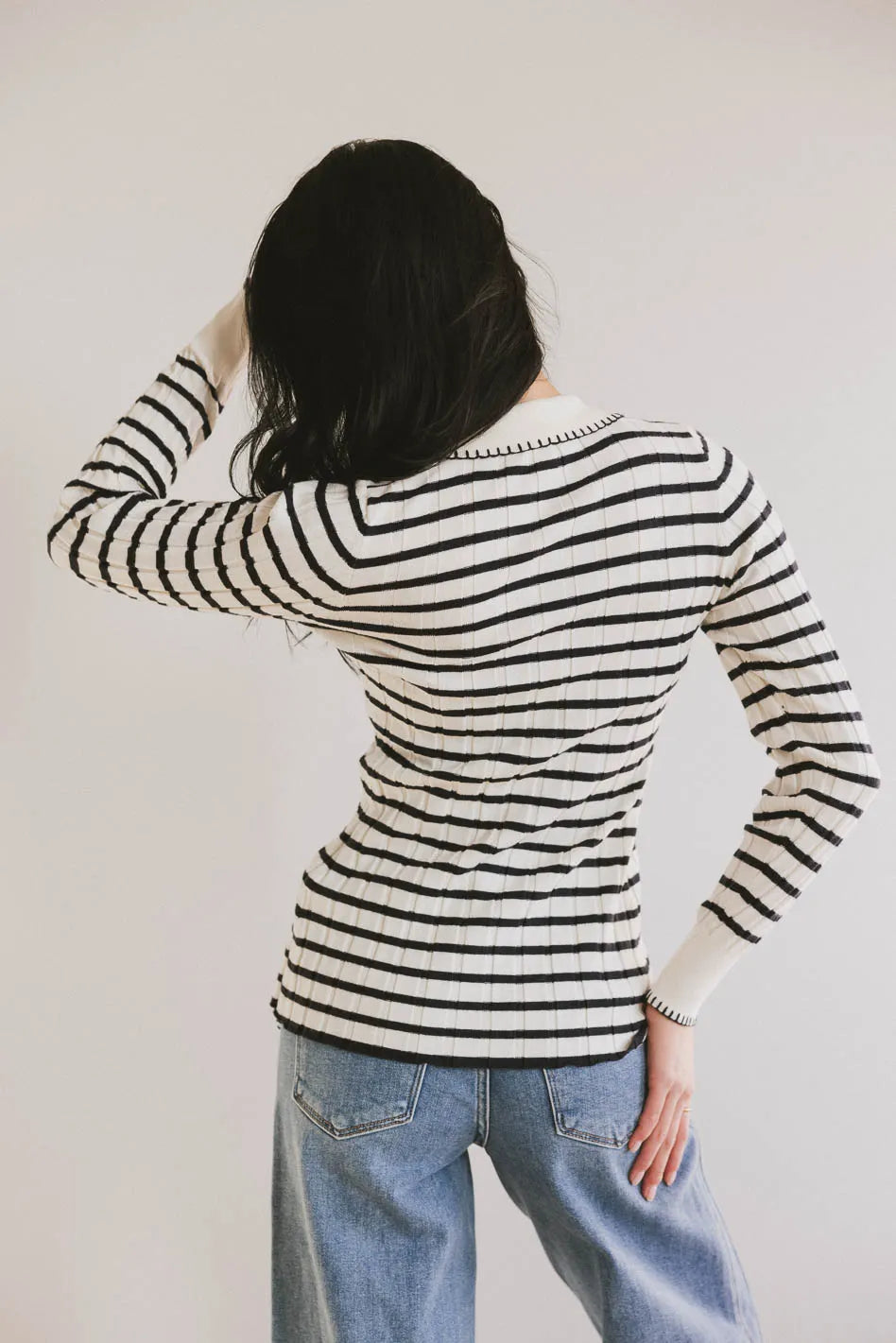 Harrison Striped Collared Top in Navy - FINAL SALE