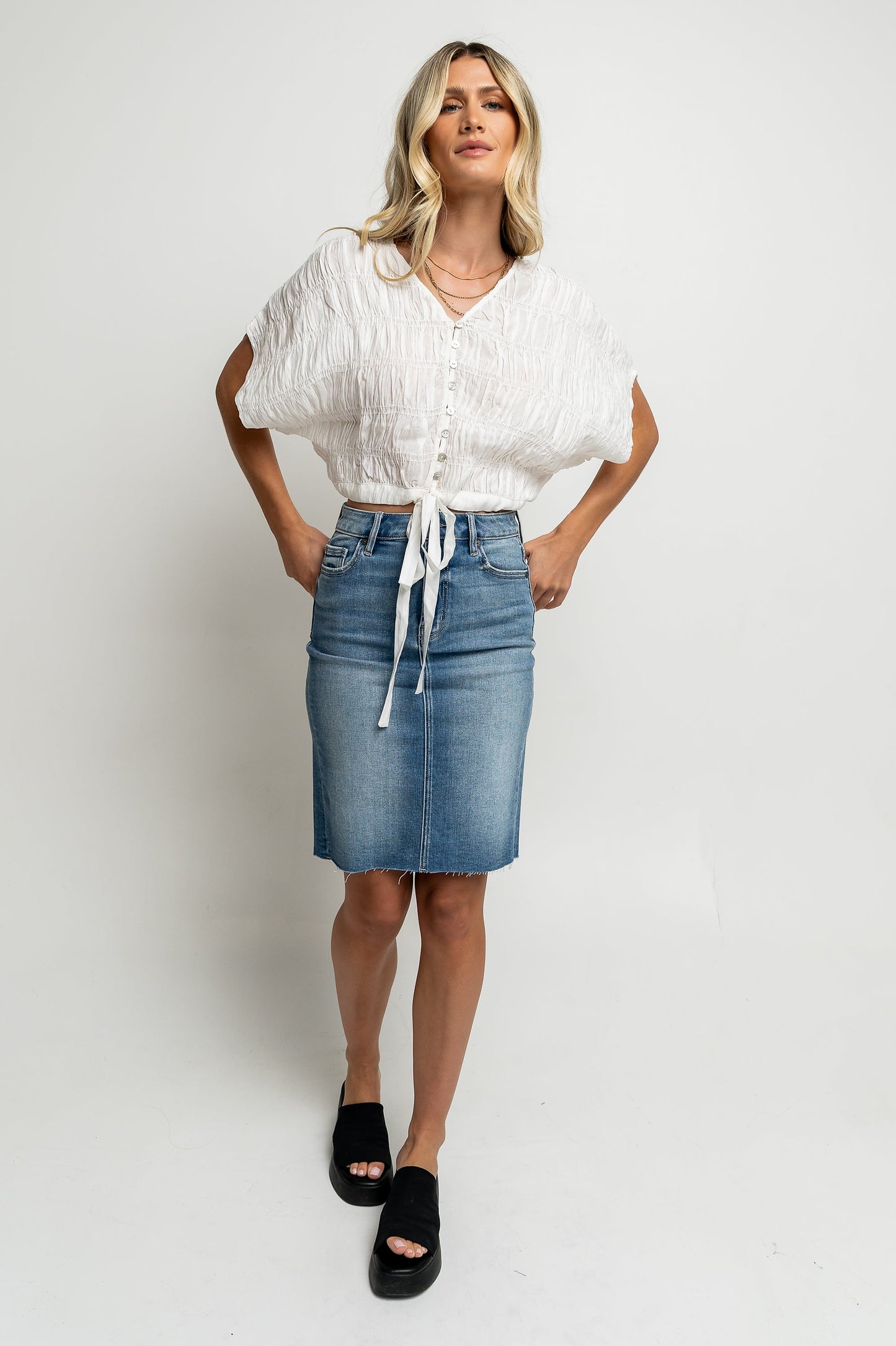 Alma Smocked Blouse in White - FINAL SALE