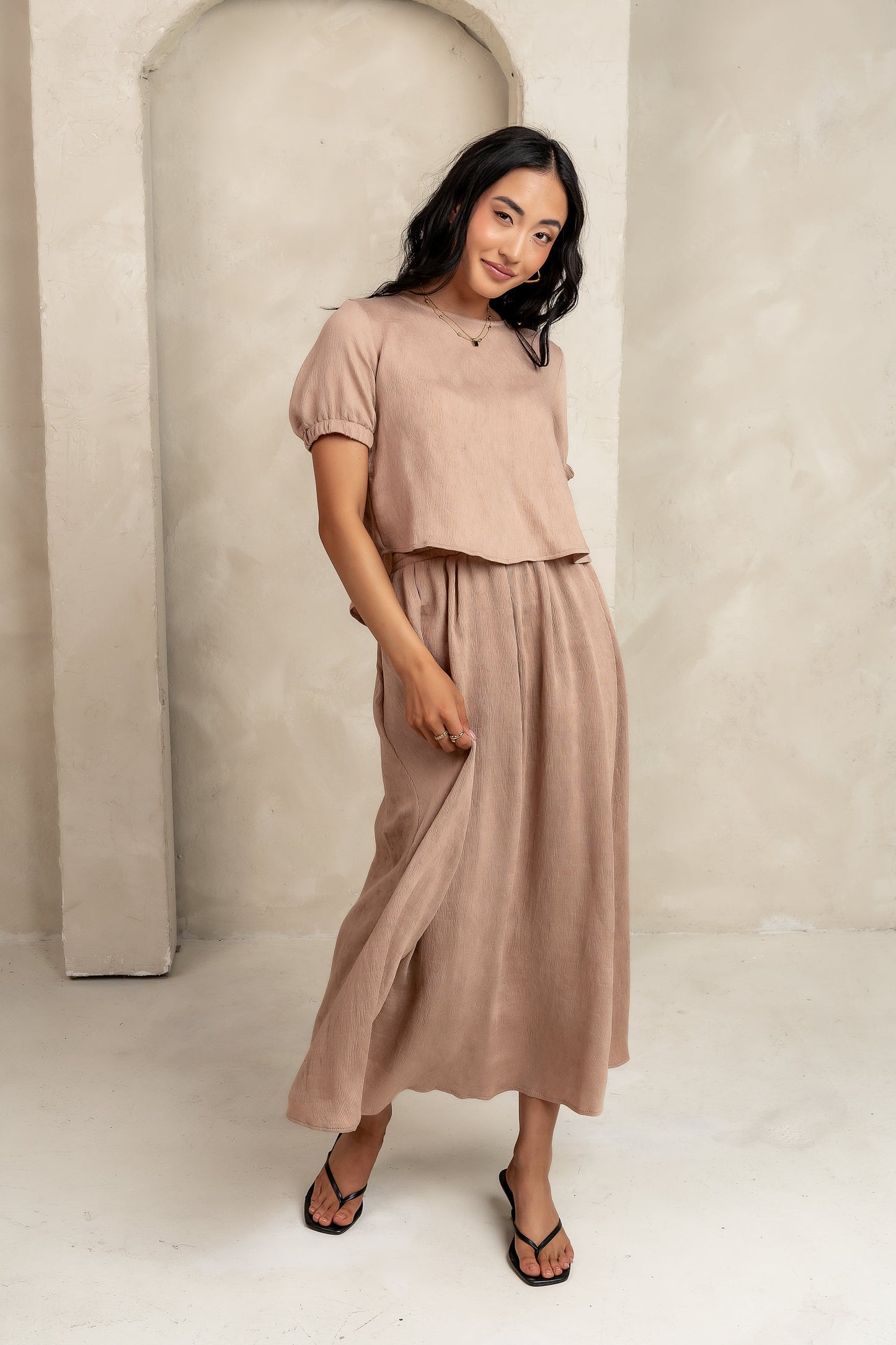 Elani Tie Blouse in Mocha - FINAL SALE