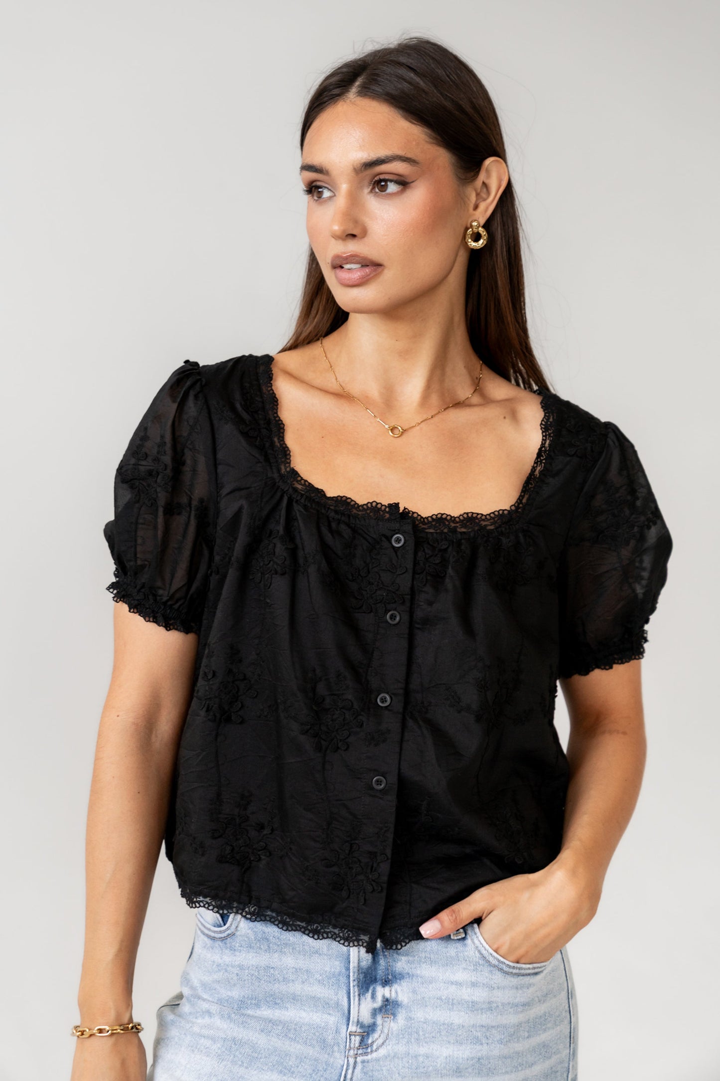 Hadley Embroidered Blouse in Black - FINAL SALE