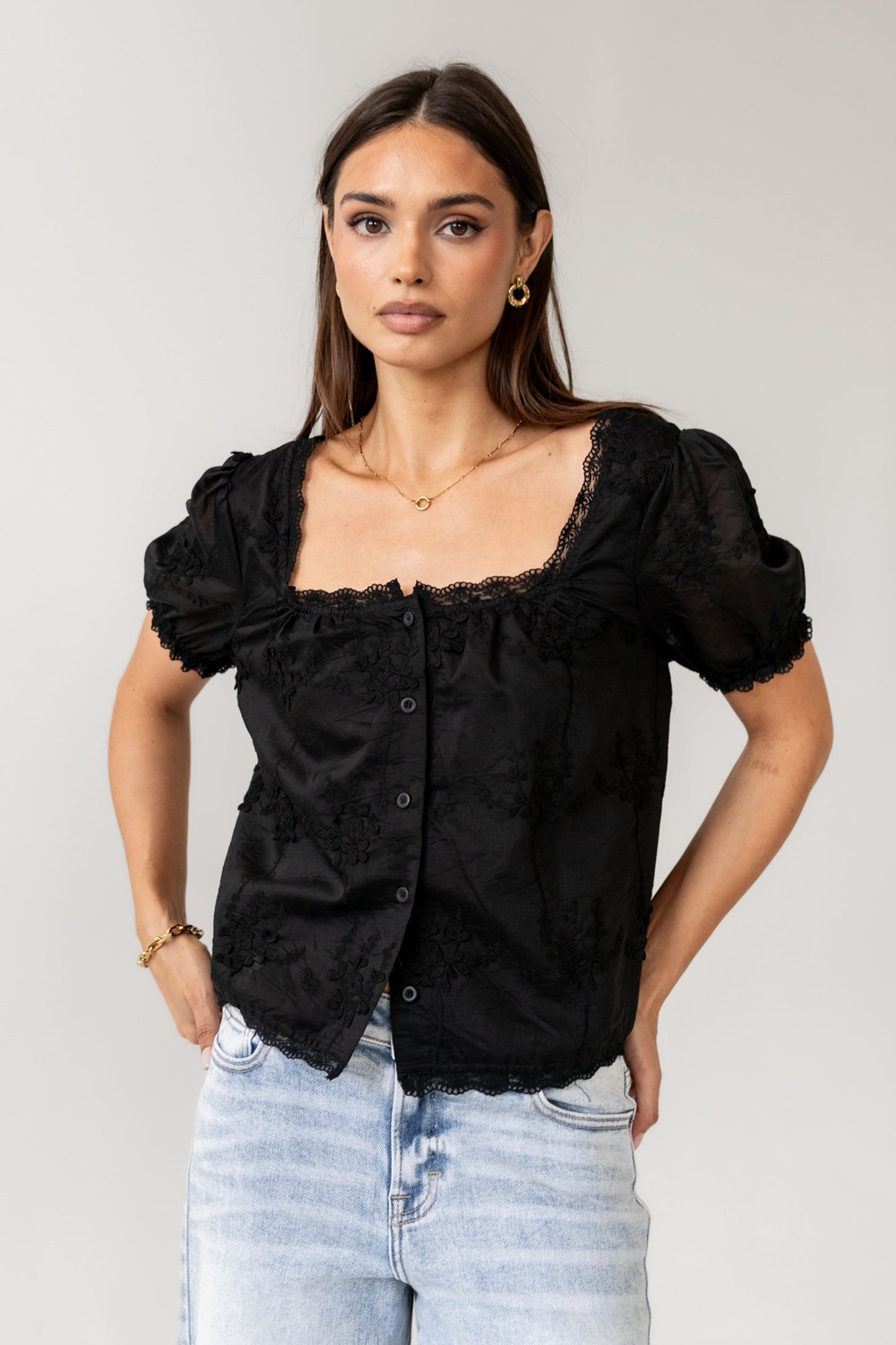Hadley Embroidered Blouse in Black - FINAL SALE