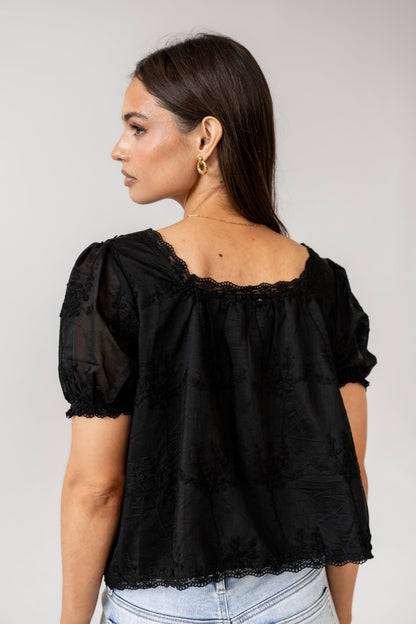 Hadley Embroidered Blouse in Black - FINAL SALE