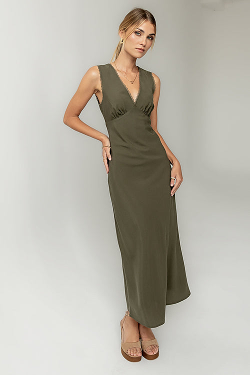 Hailey Lace Trim Maxi Dress in Olive - FINAL SALE