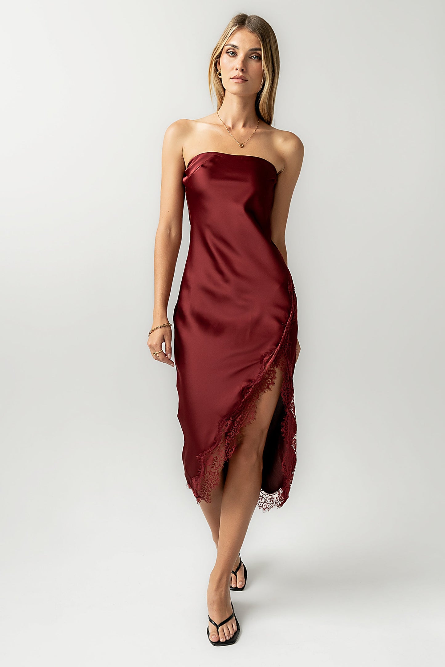 Goldie Lace Trim Midi Dress in Wine - FINAL SALE