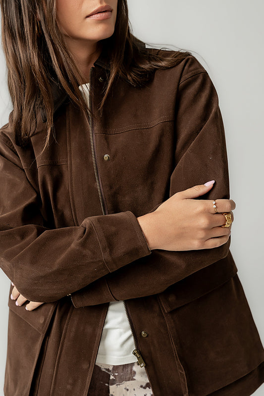 Carly Vegan Leather Jacket in Brown - FINAL SALE
