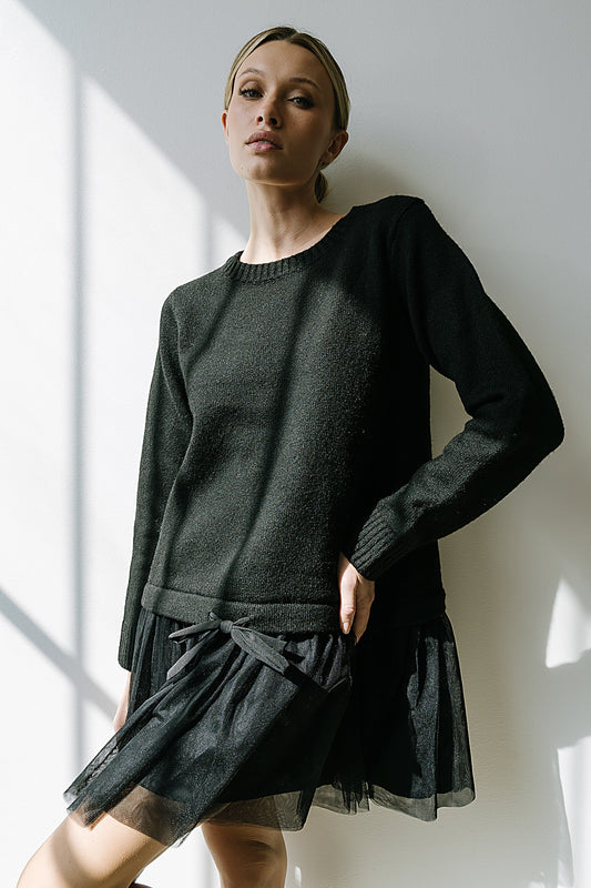 Bellise Baby Doll Sweater Dress in Black - FINAL SALE