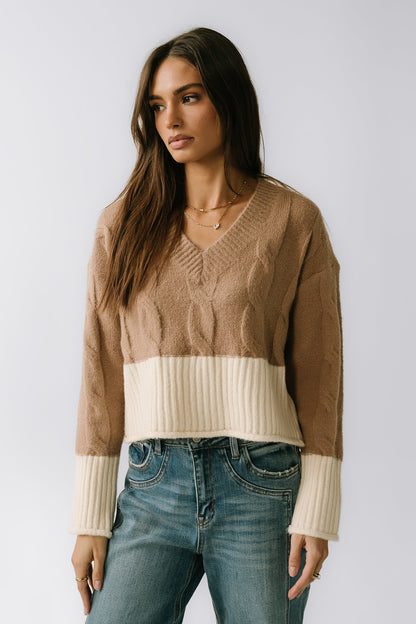 Beckham Cable Knit Sweater in Mocha - FINAL SALE