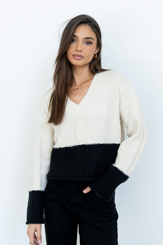 Beckham Cable Knit Sweater in Oatmeal - FINAL SALE