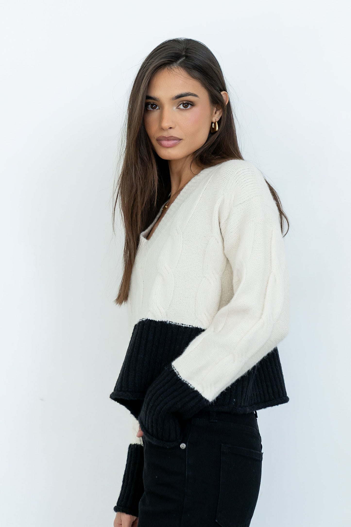 Beckham Cable Knit Sweater in Oatmeal - FINAL SALE