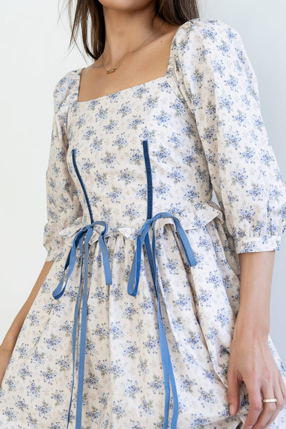 Gloria Floral Midi Dress in Ecru - FINAL SALE