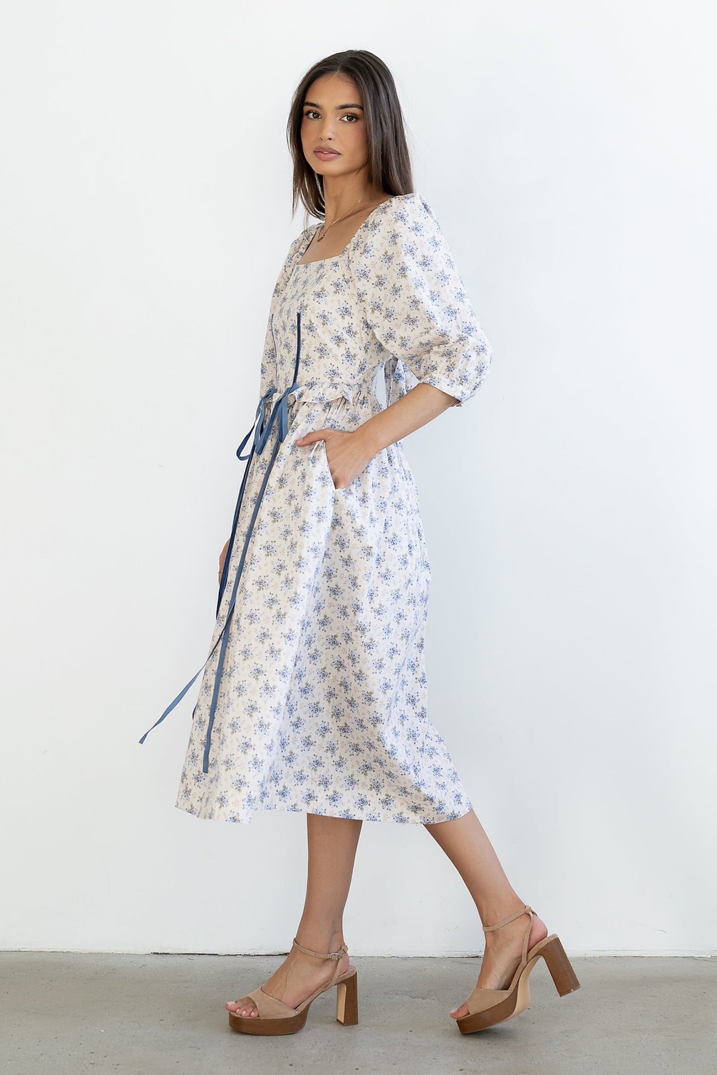Gloria Floral Midi Dress in Ecru - FINAL SALE