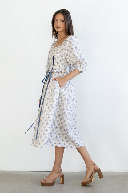 Gloria Floral Midi Dress in Ecru - FINAL SALE