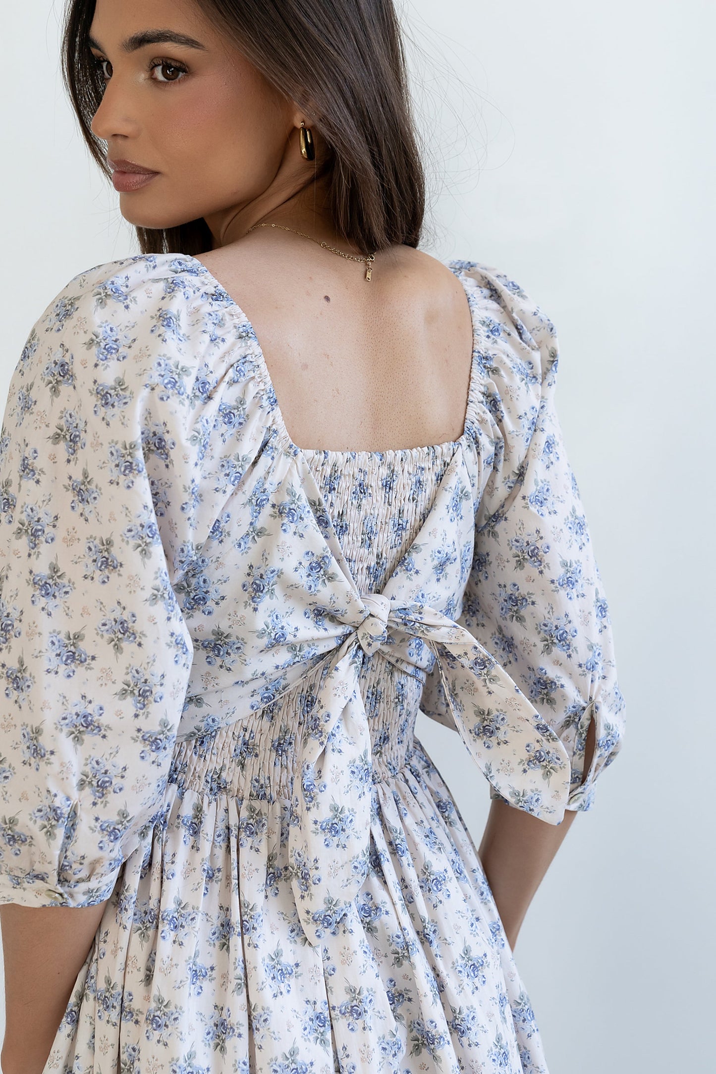 Gloria Floral Midi Dress in Ecru - FINAL SALE
