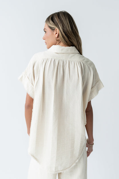 Belen Striped Button Up in Taupe - FINAL SALE