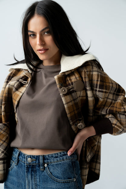 Gigi Plaid Jacket in Taupe - FINAL SALE