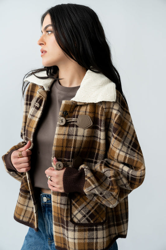 Gigi Plaid Jacket in Taupe - FINAL SALE