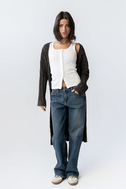 Eve Ribbed Duster in Olive - FINAL SALE