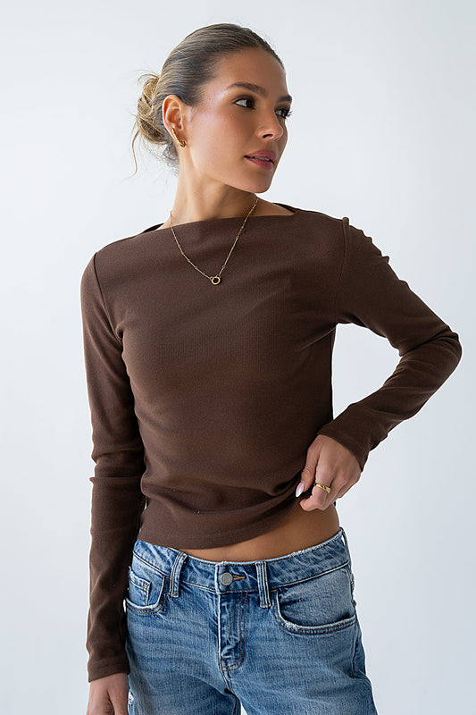 Becca Boatneck Top in Brown - FINAL SALE