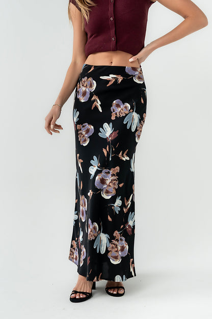 Eden Floral Midi Skirt in Black