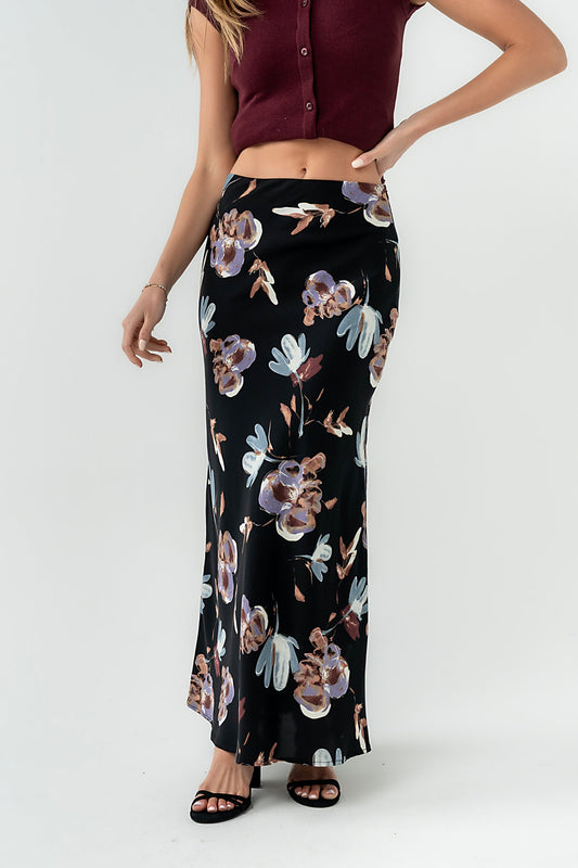 Eden Floral Midi Skirt in Black