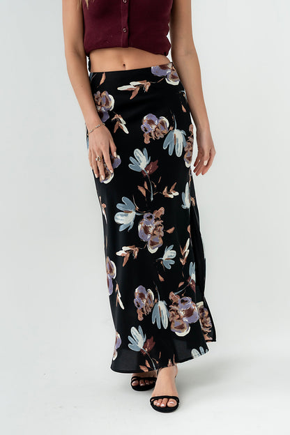 Eden Floral Midi Skirt in Black