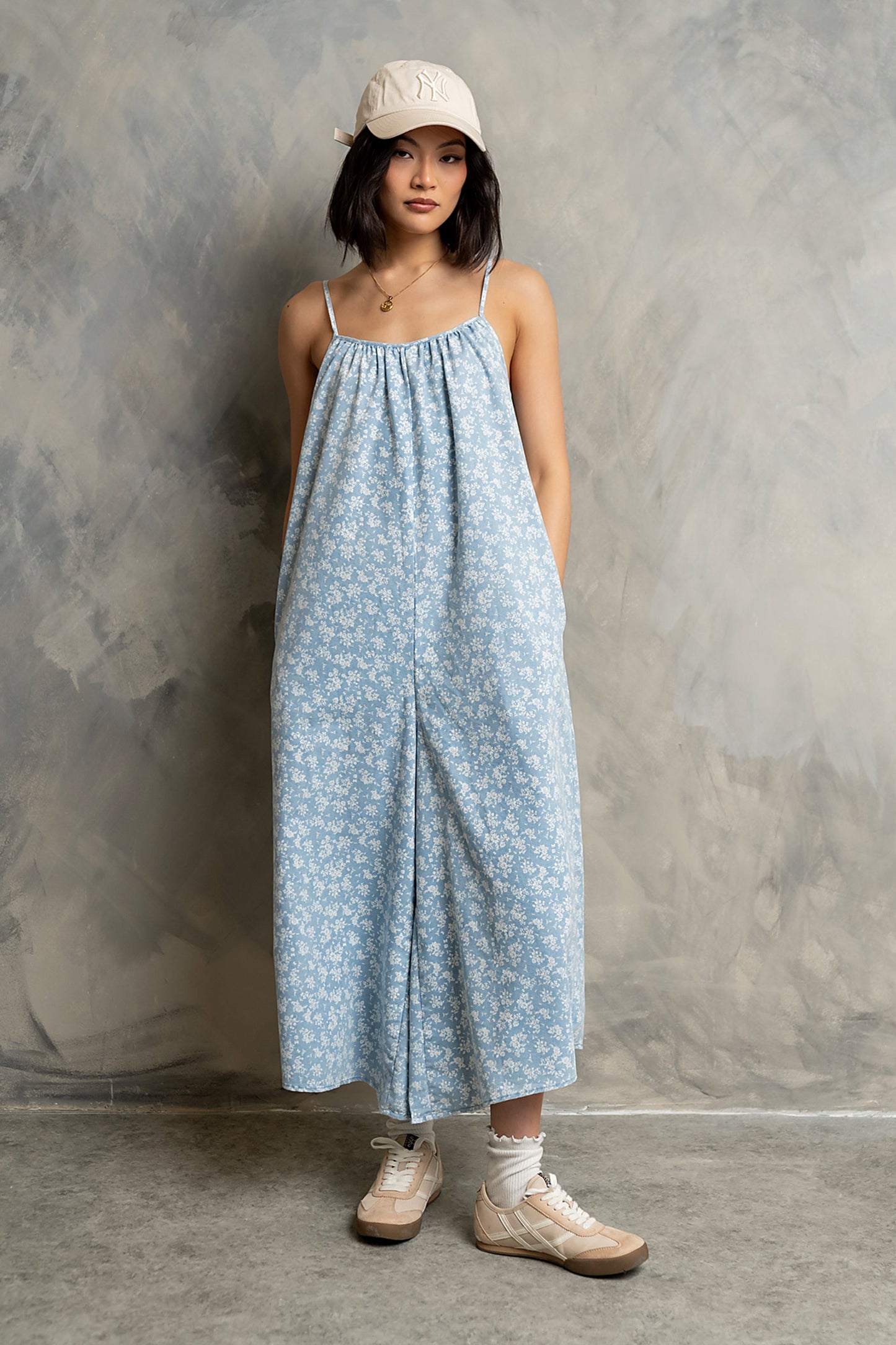 Brookelle Denim Floral Jumpsuit in Light Wash