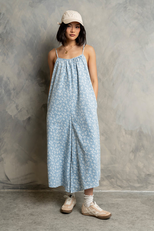 Brookelle Denim Floral Jumpsuit in Light Wash