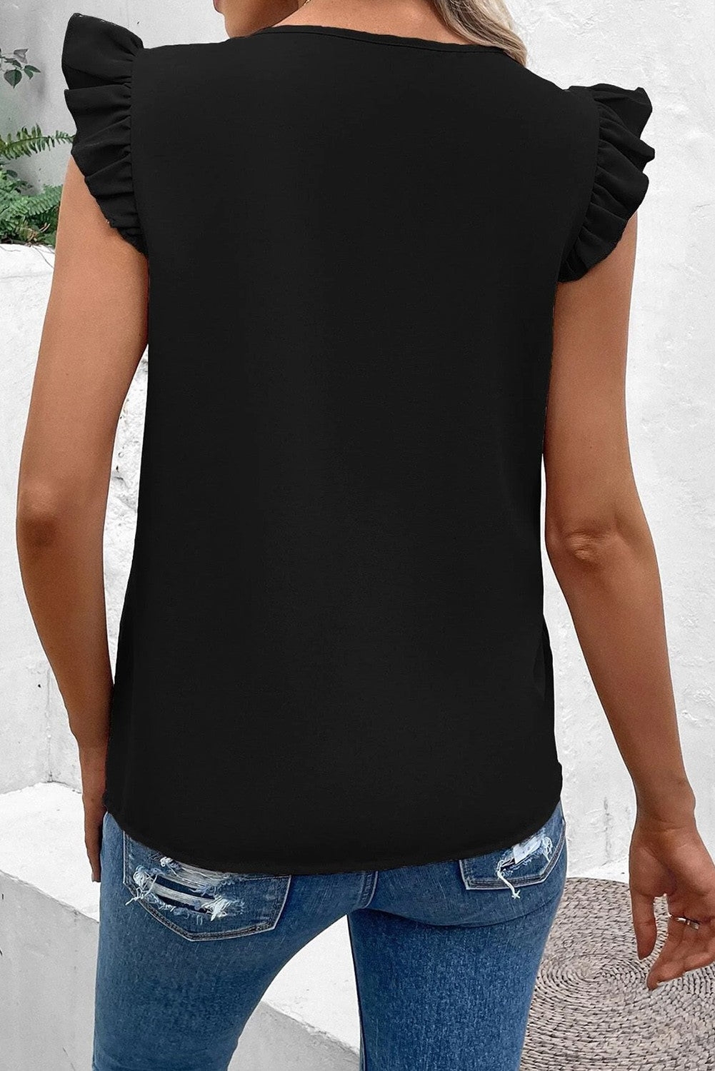 Contrast Sequin V Neck Flutter Sleeve Blouse