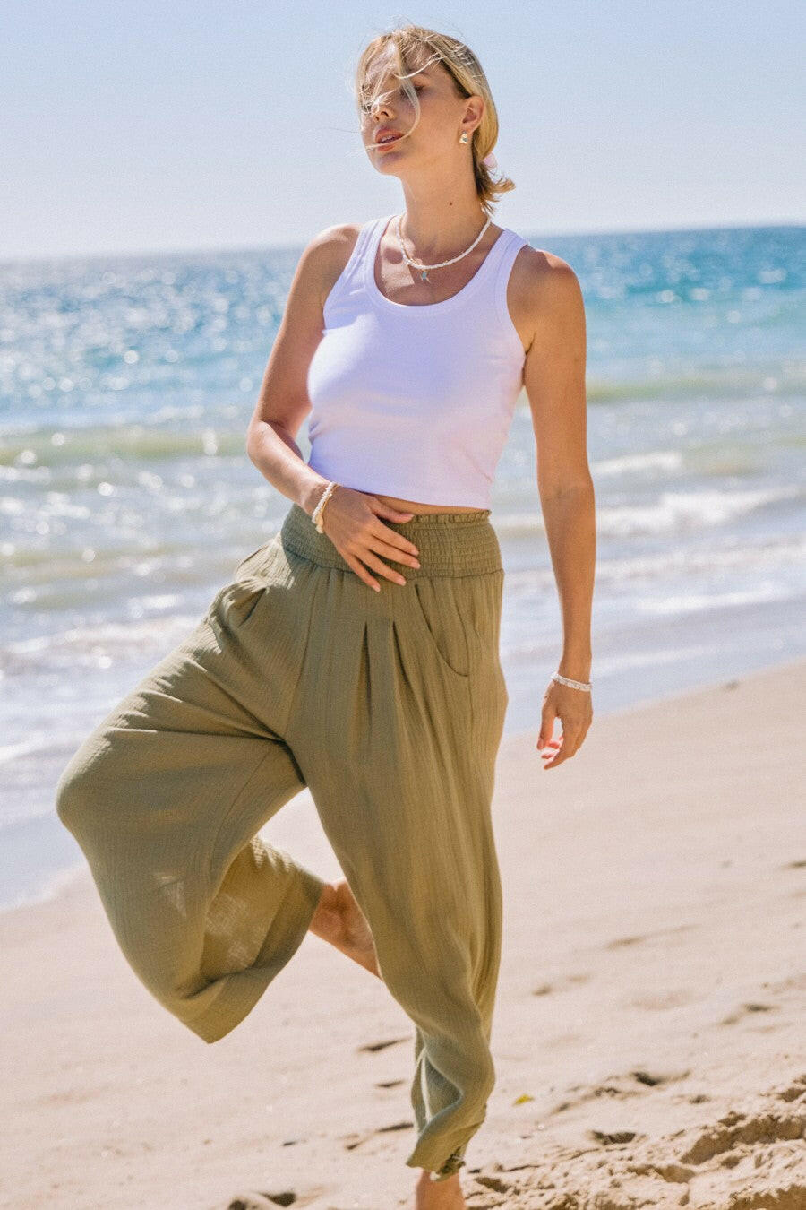 ODDI Cotton Gauze Wide Leg Pants