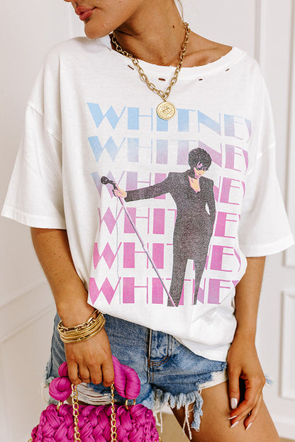 Whitney Houston On Stage Distressed Graphic Tee