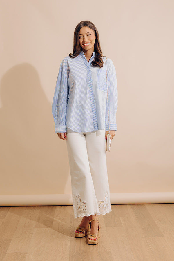 Pure Peace Stripe Button Up In Sky Blue
