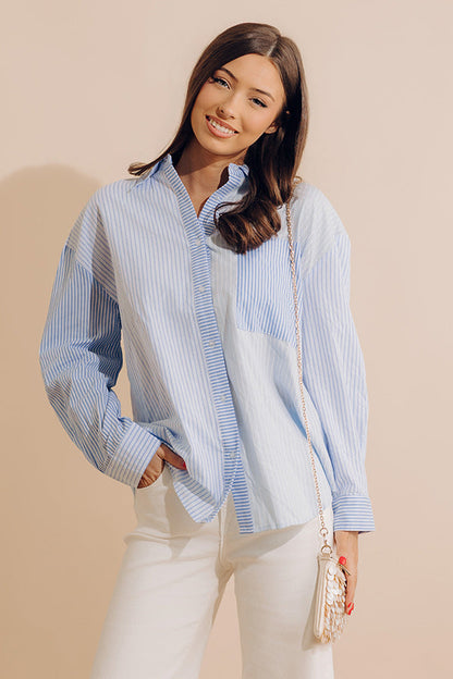 Pure Peace Stripe Button Up In Sky Blue