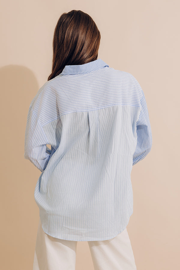 Pure Peace Stripe Button Up In Sky Blue