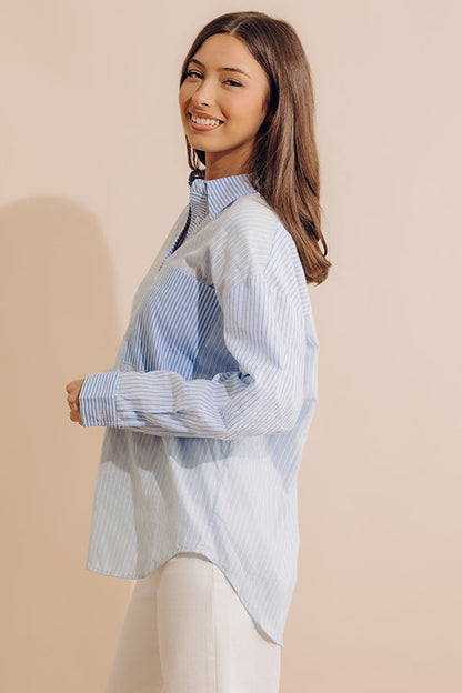 Pure Peace Stripe Button Up In Sky Blue