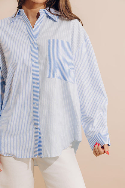 Pure Peace Stripe Button Up In Sky Blue