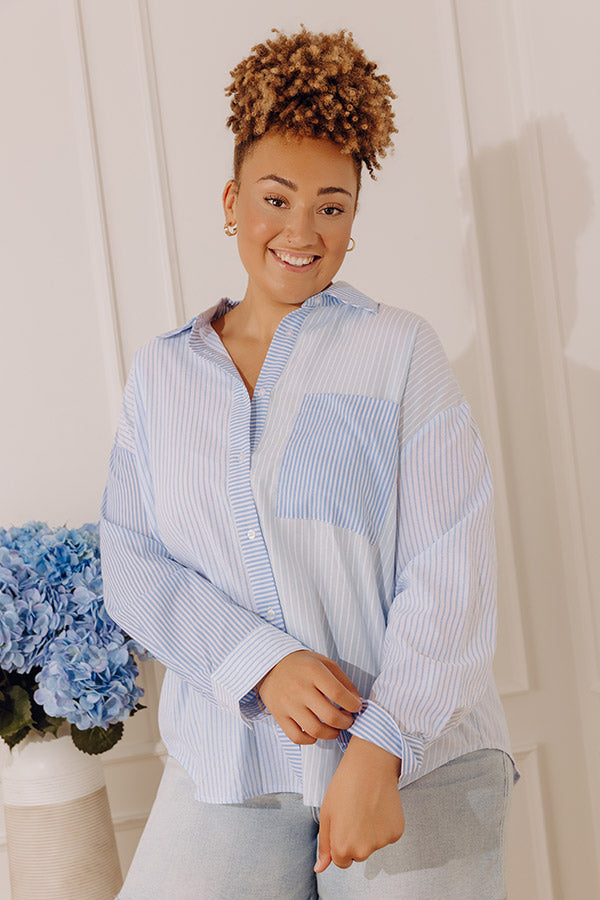 Pure Peace Stripe Button Up In Sky Blue Curves