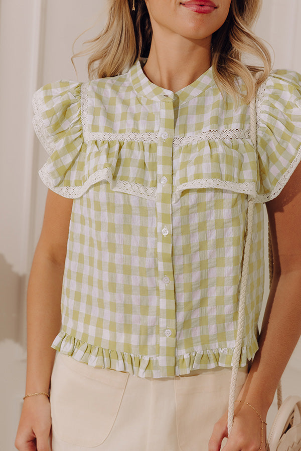 Downright Delightful Gingham Top In Lime