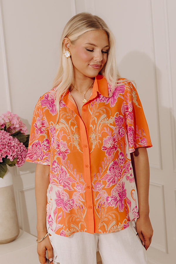 Coastal Call Button Up in Orange
