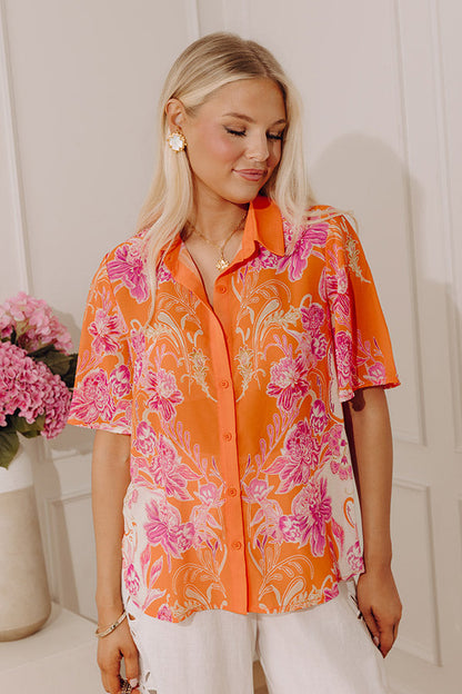 Coastal Call Button Up in Orange