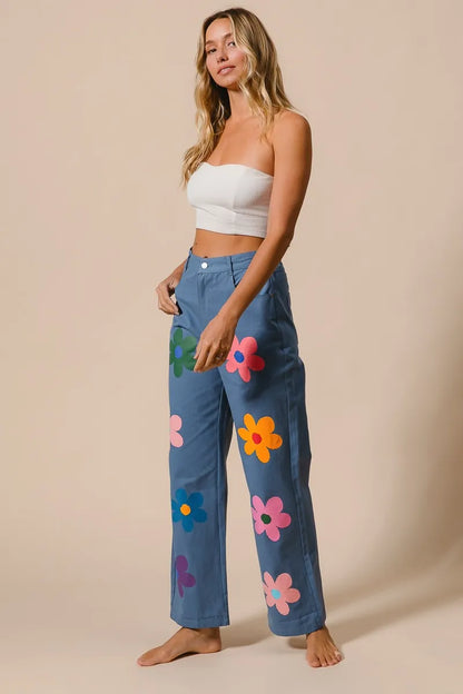 BiBi Floral Print Straight Leg Pants